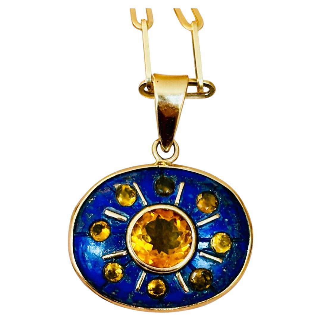 Ciondolo SOL, Lapis, con Citrini e Oro 14k