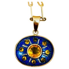 SOL Pendant, Lapis, with Citrines and 14k Gold