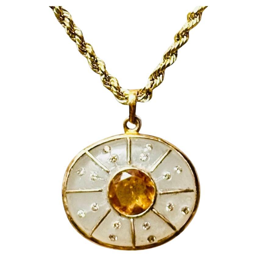 SOL PENDANT, Moonstone, Citrine, Diamonds, 14k Gold