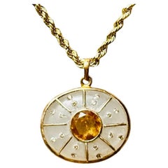 COLGANTE SOL, Piedra Lunar, Citrino, Diamantes, Oro 14k