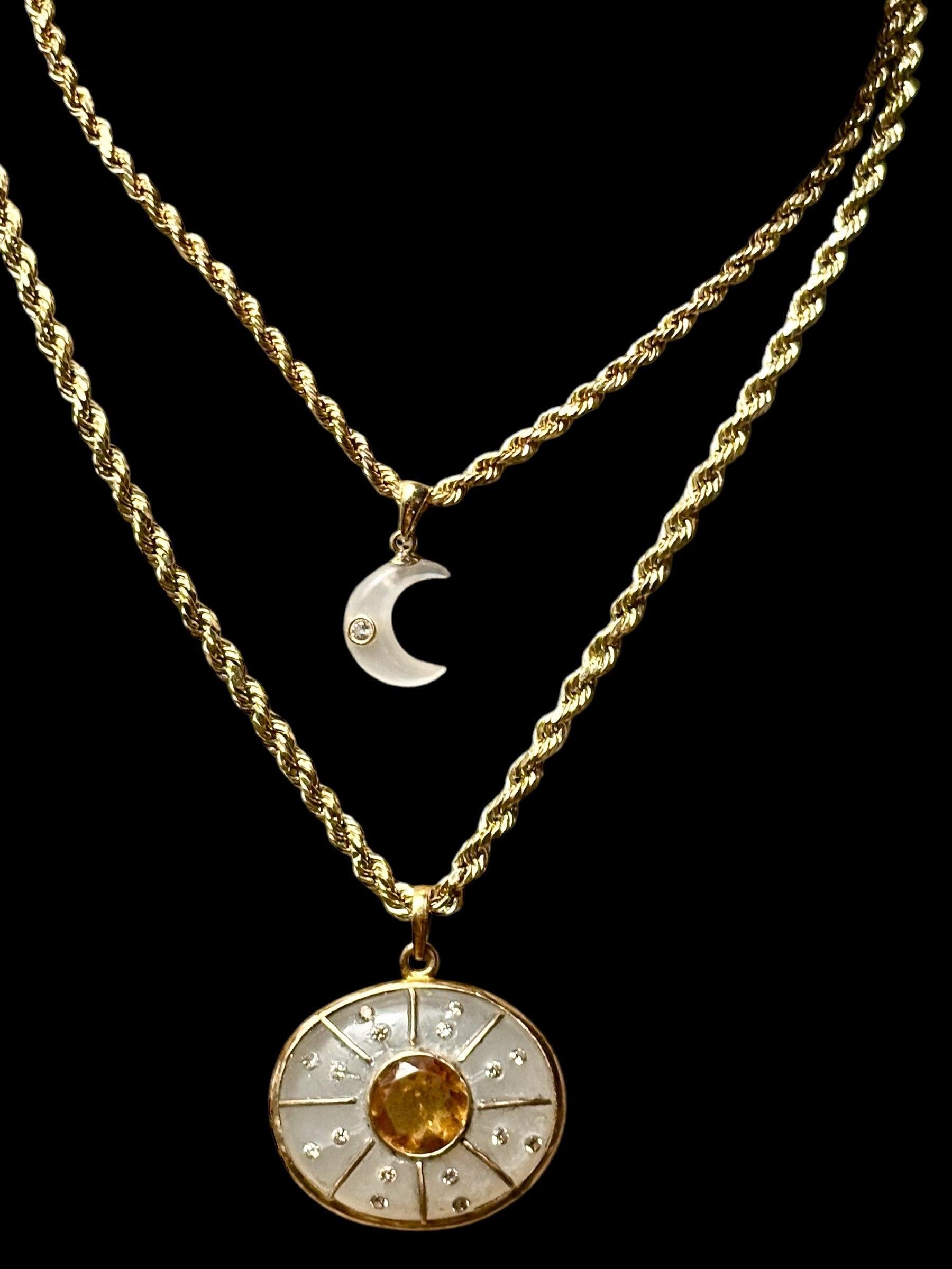 SOL PENDANT, Mondstein, Citrin, Diamanten, 14k Gold (Zeitgenössisch) im Angebot