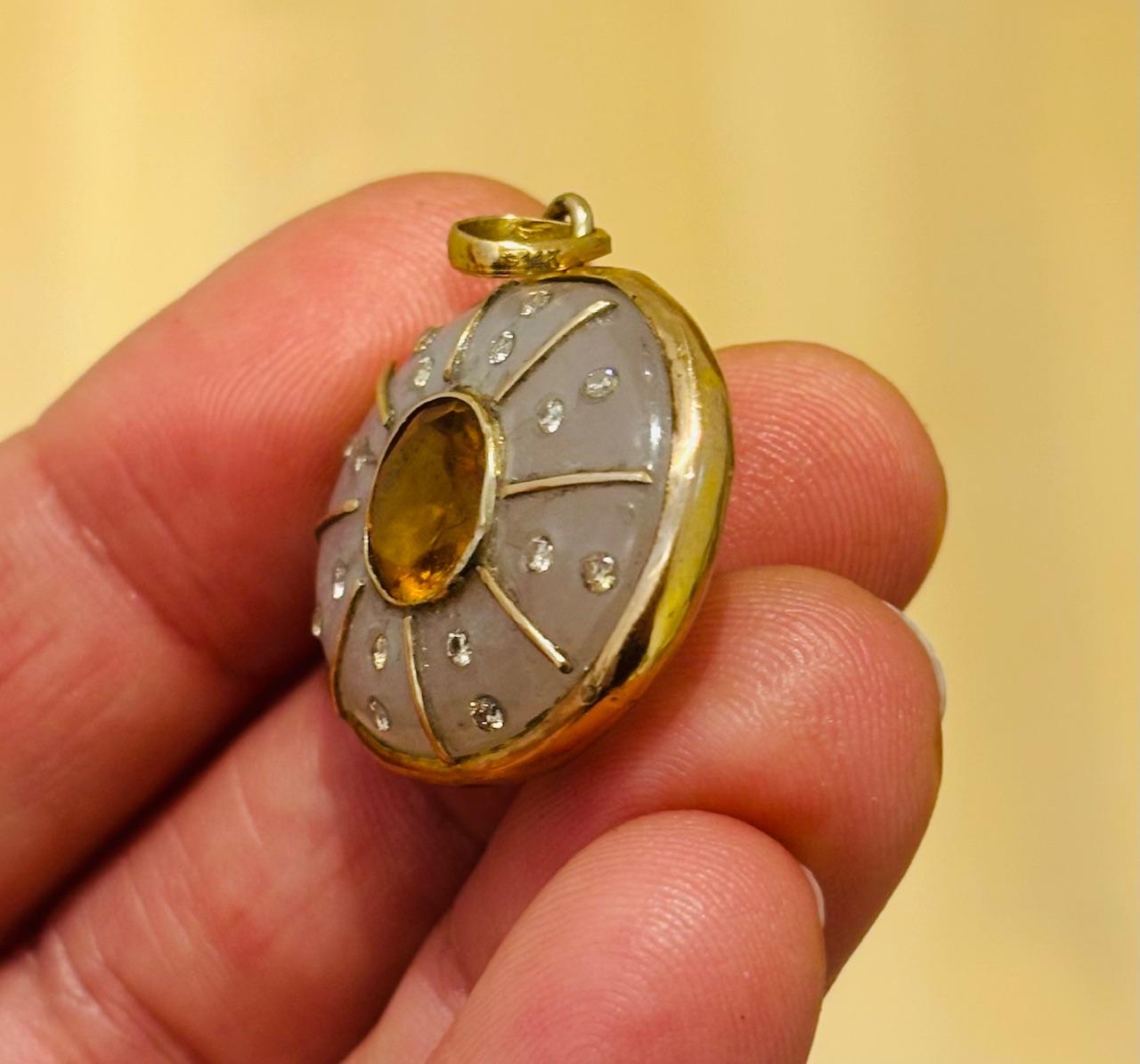 SOL PENDANT, Mondstein, Citrin, Diamanten, 14k Gold (Gemischter Schliff) im Angebot