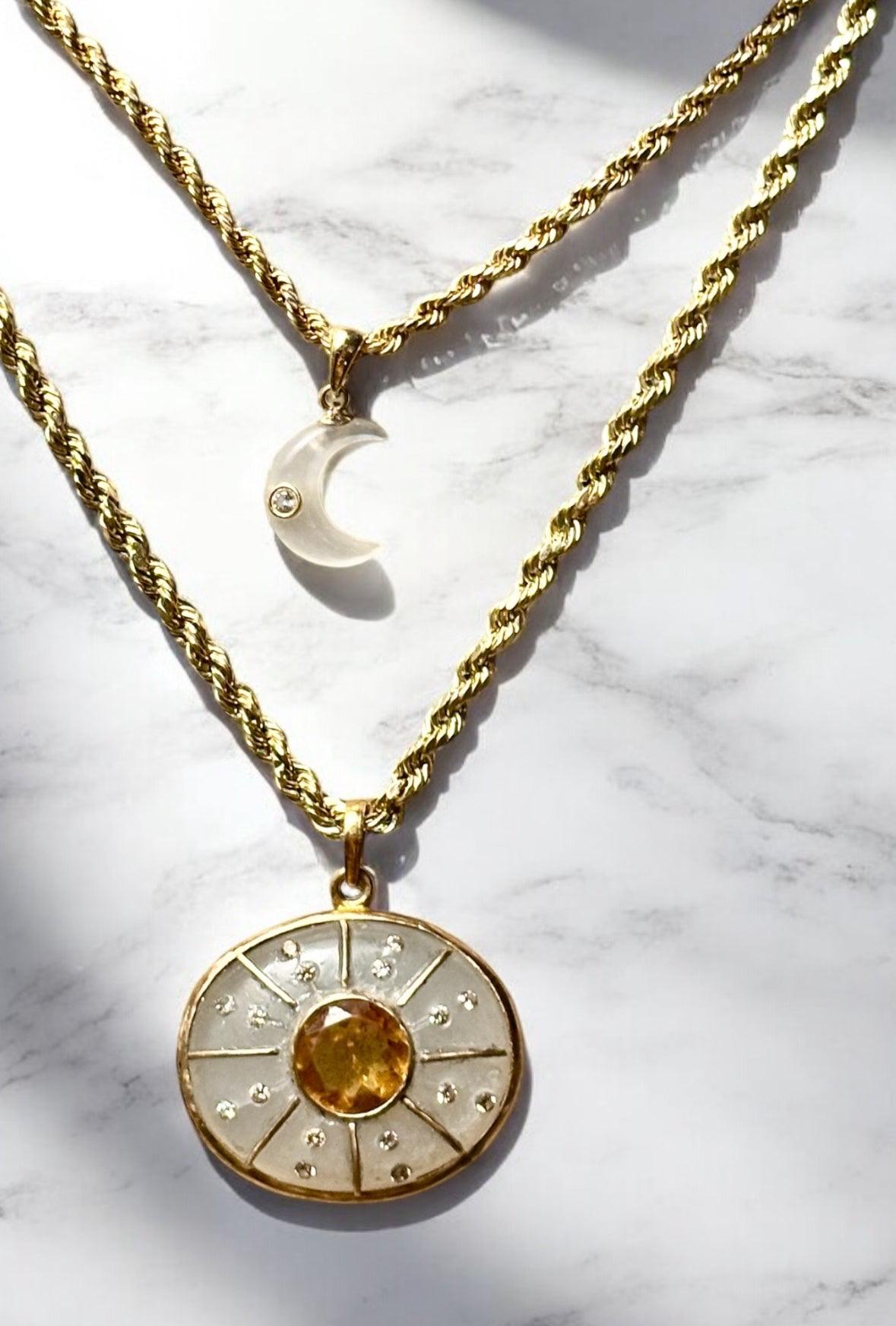 SOL PENDANT, Mondstein, Citrin, Diamanten, 14k Gold für Damen oder Herren im Angebot