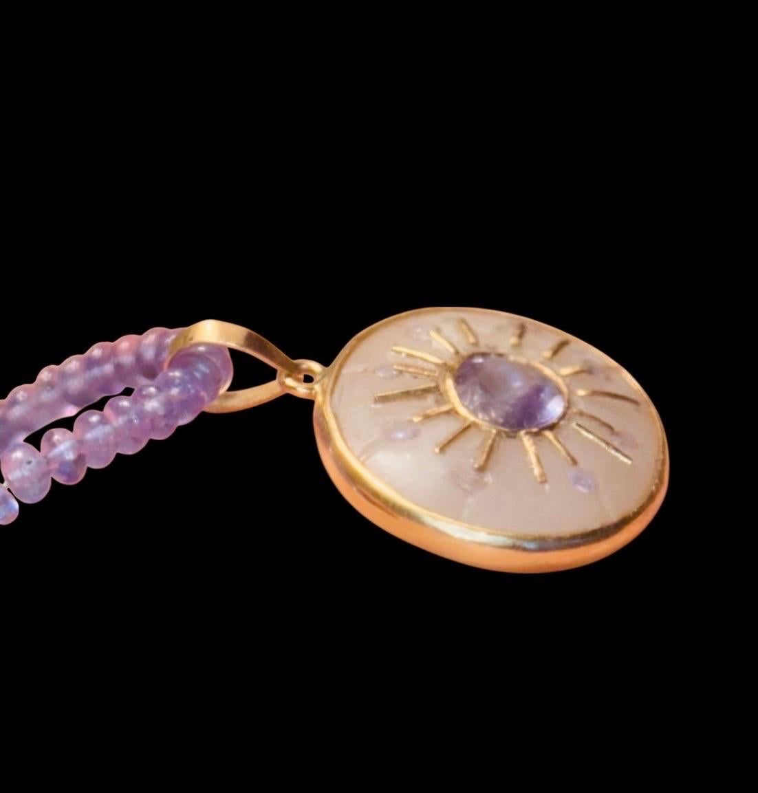 da uomo o donna Ciondolo SOL, pietra di luna, tanzanite e oro 14k in vendita