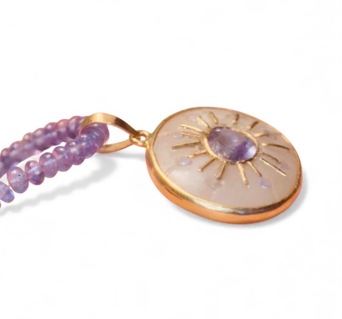 Ciondolo SOL, pietra di luna, tanzanite e oro 14k in vendita 1
