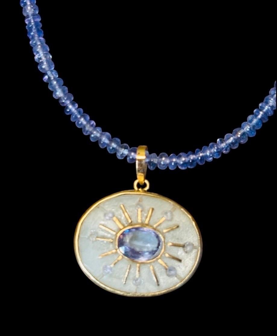 Ciondolo SOL, pietra di luna, tanzanite e oro 14k in vendita 3