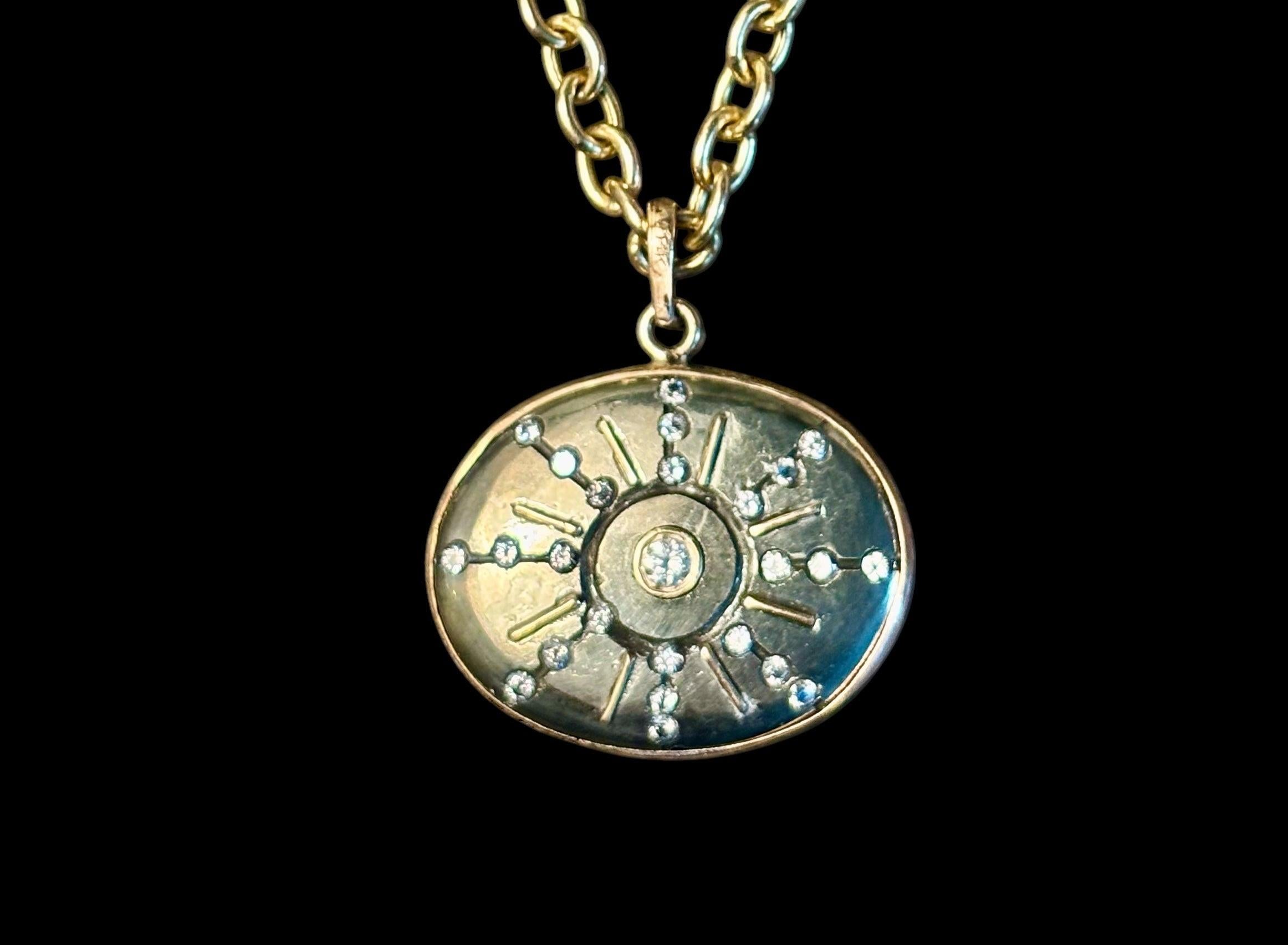 Colgante SOL, Pirita con Diamantes y Oro de 14k 3