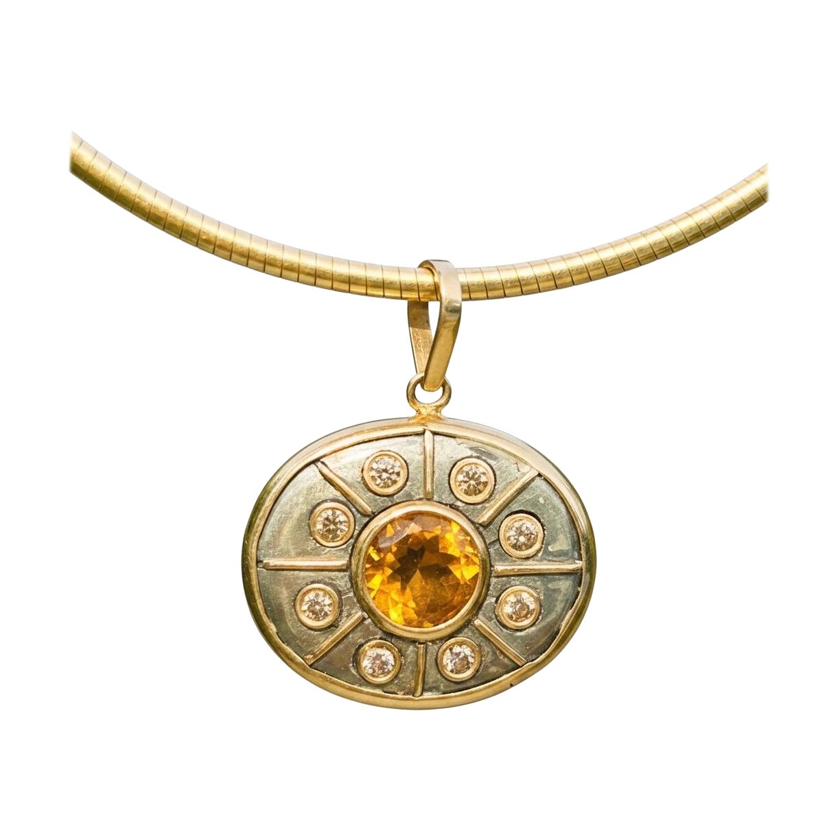 SOL Pendant, Pyrite with Madeira Citrine, Champagne Diamonds & 14k Gold For Sale