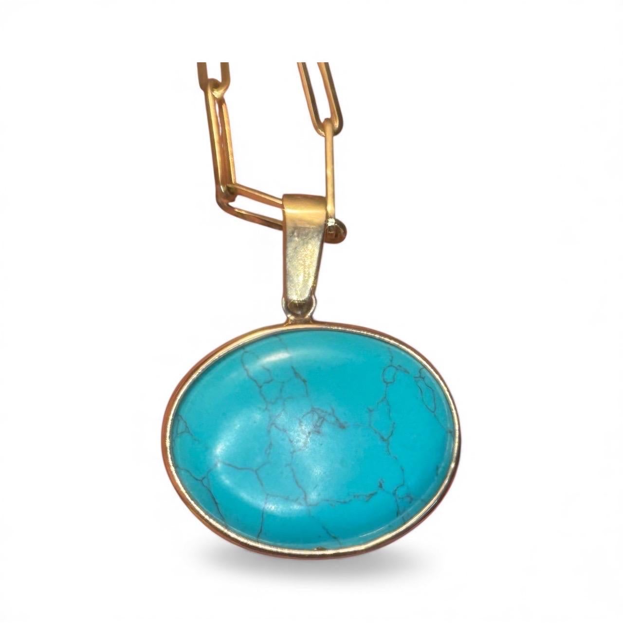 da uomo o donna Ciondolo SOL Turchese, topazio blu, diamanti e oro 14k in vendita