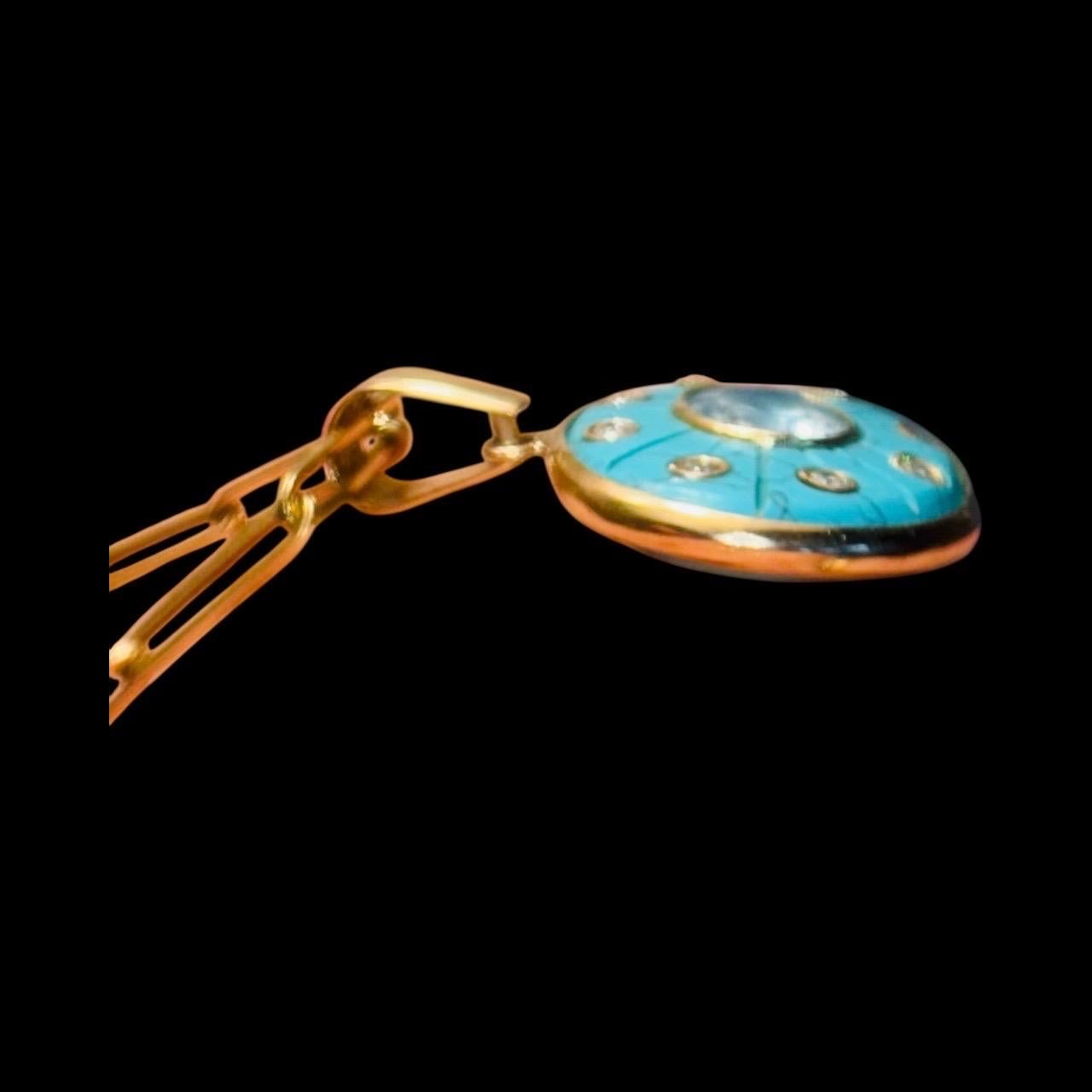 Ciondolo SOL Turchese, topazio blu, diamanti e oro 14k in vendita 1