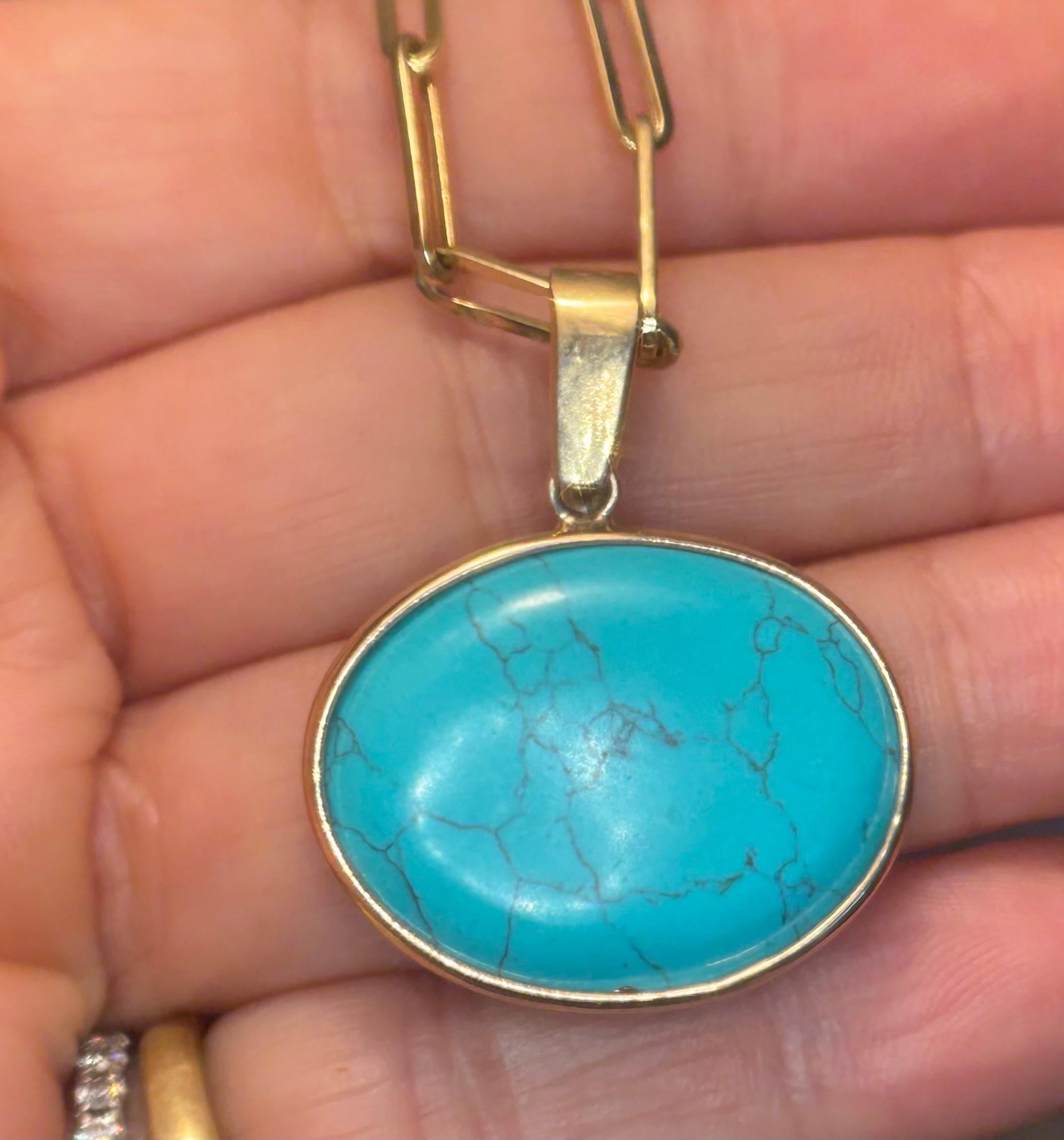 Ciondolo SOL Turchese, topazio blu, diamanti e oro 14k in vendita 3