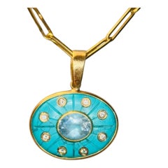 SOL Pendant Turquoise, Blue Topaz, Diamonds & 14k Gold