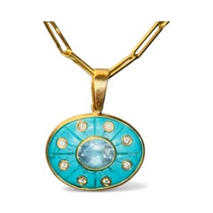 SOL Pendant Turquoise, Blue Topaz, Diamonds & 14k Gold