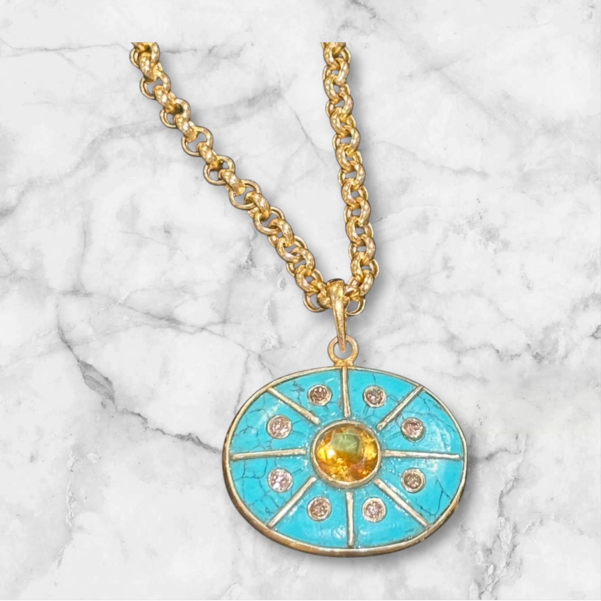 SOL Anhänger, Türkis, Citrin, Champagner Diamanten, Gold Sonnenstrahlen im Zustand „Neu“ im Angebot in New York, NY