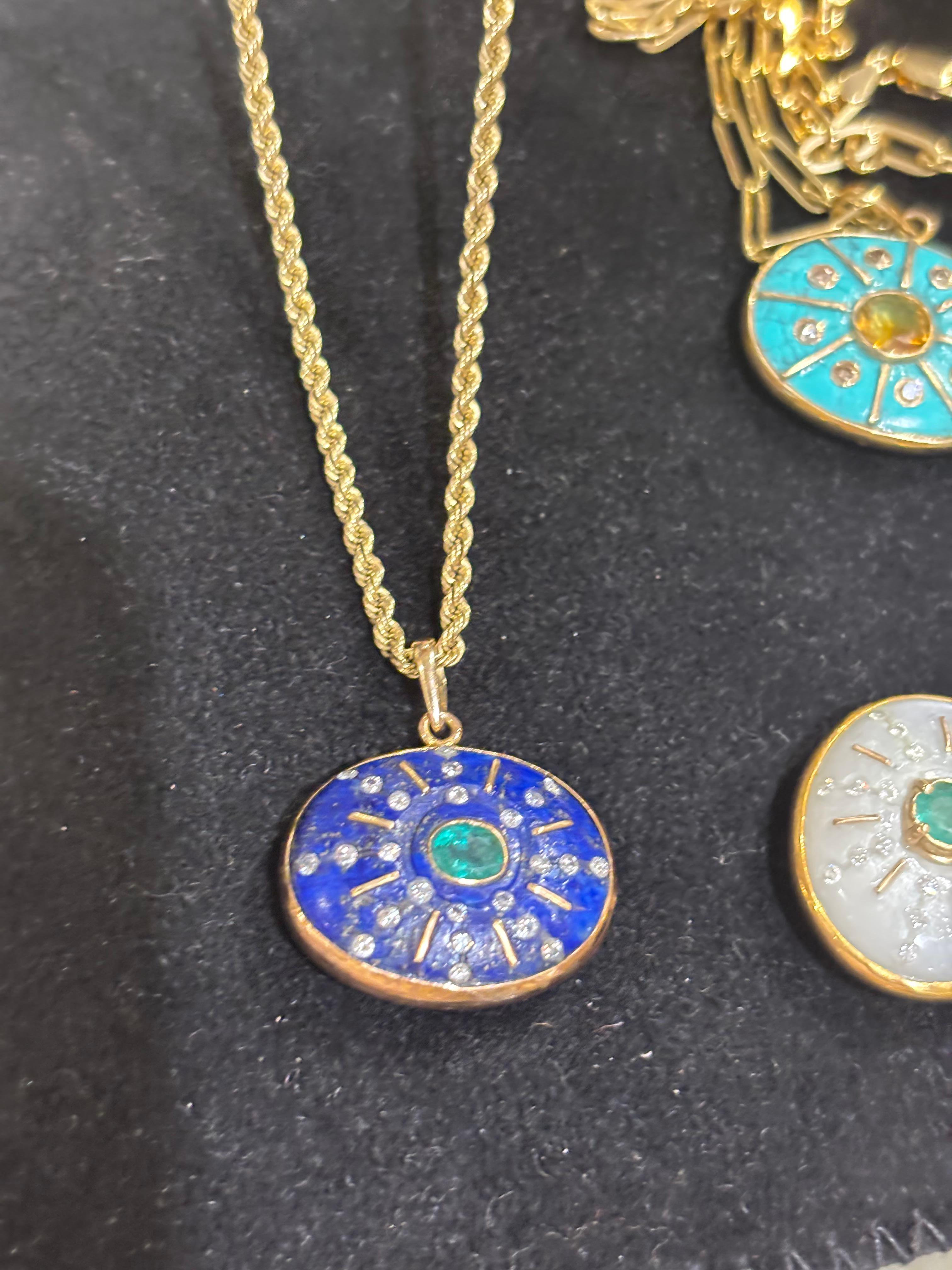 SOL Anhänger, Türkis, Citrin, Champagner Diamanten, Gold Sonnenstrahlen im Angebot 1