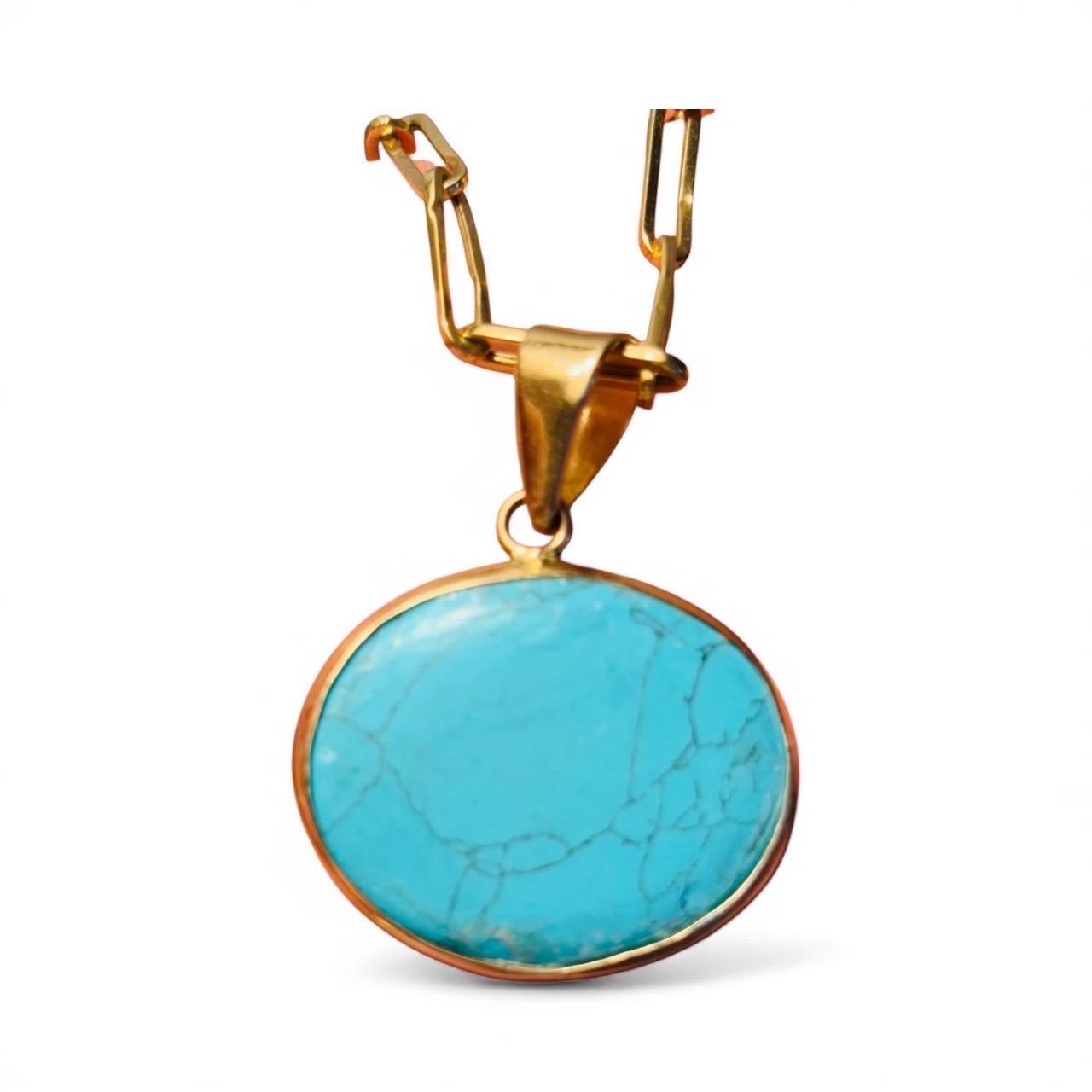 Pendentif SOL, turquoise avec citrine, diamants champagne et or 14k en vente 1