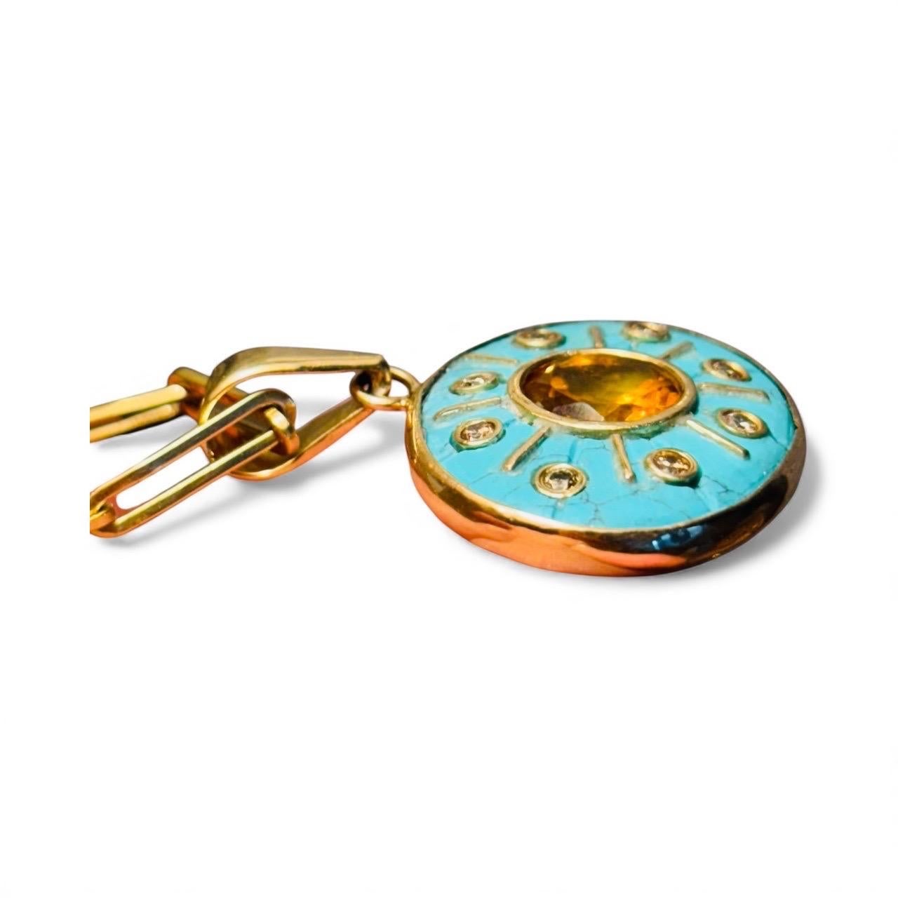 Pendentif SOL, turquoise avec citrine, diamants champagne et or 14k en vente 4