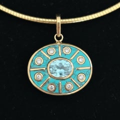 SOL Pendant, Turquoise with Sky Blue Topaz, Diamonds & 14k Gold by Jen Proudman