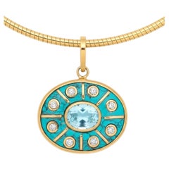 SOL Pendant, Turquoise with Sky Blue Topaz, Diamonds & 14k Gold by Jen Proudman
