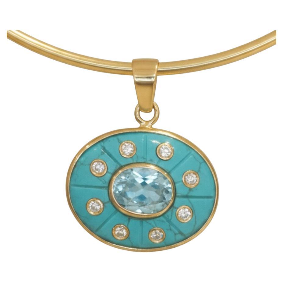SOL Pendant, Turquoise with Sky Blue Topaz, Diamonds and 14k Gold