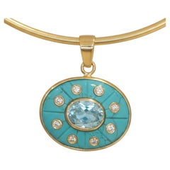 SOL Pendant, Turquoise with Sky Blue Topaz, Diamonds and 14k Gold