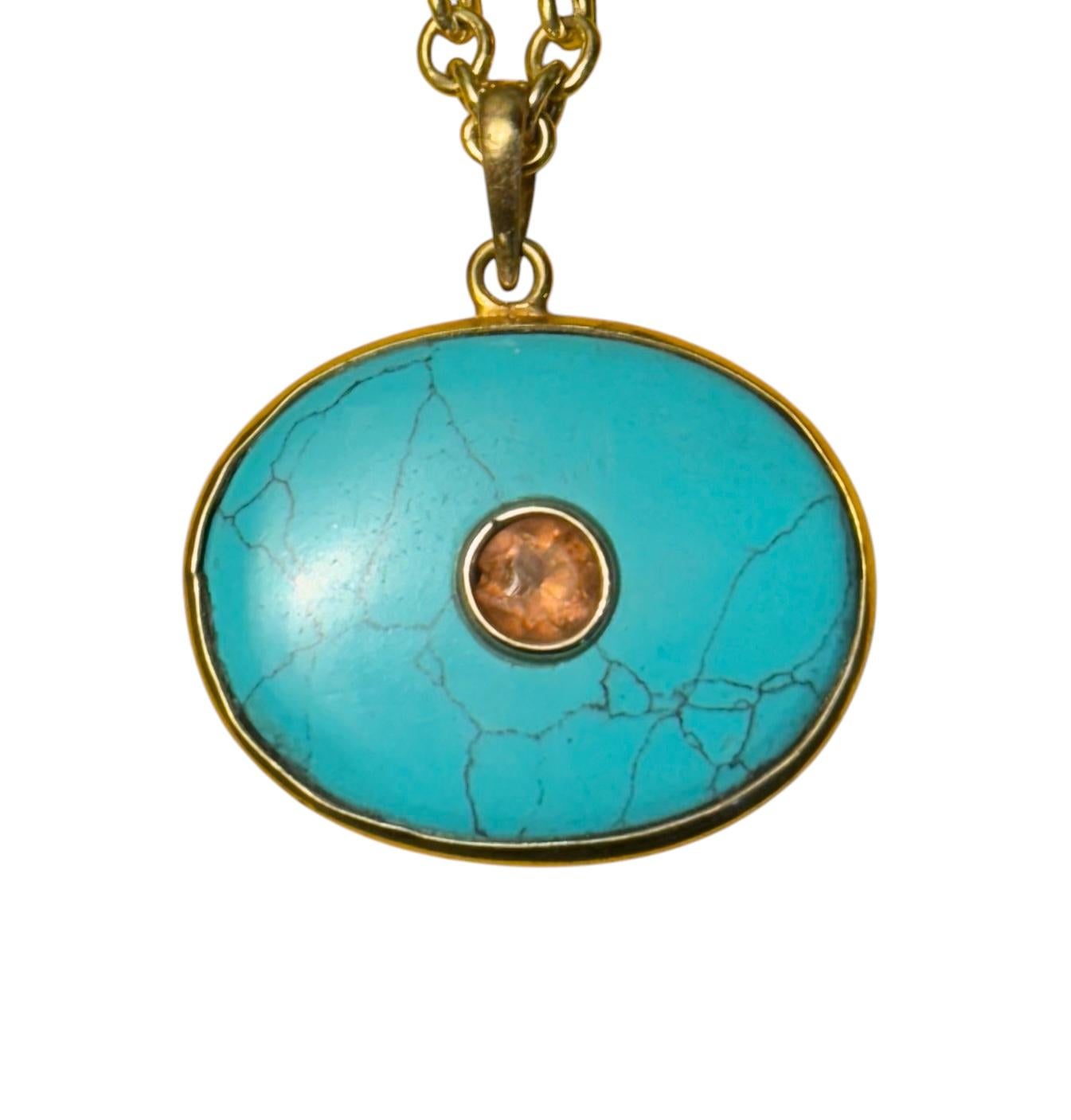 SOL PENDANT, with Turquoise, Blue Topaz, Diamonds & 14k Gold For Sale 2