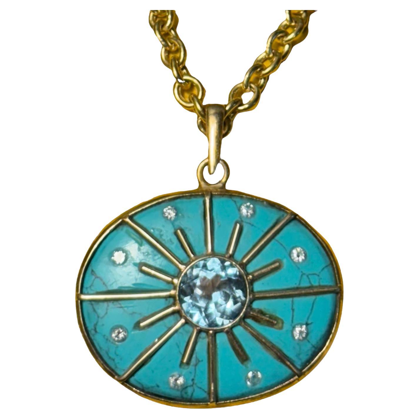 SOL PENDANT, with Turquoise, Blue Topaz, Diamonds & 14k Gold