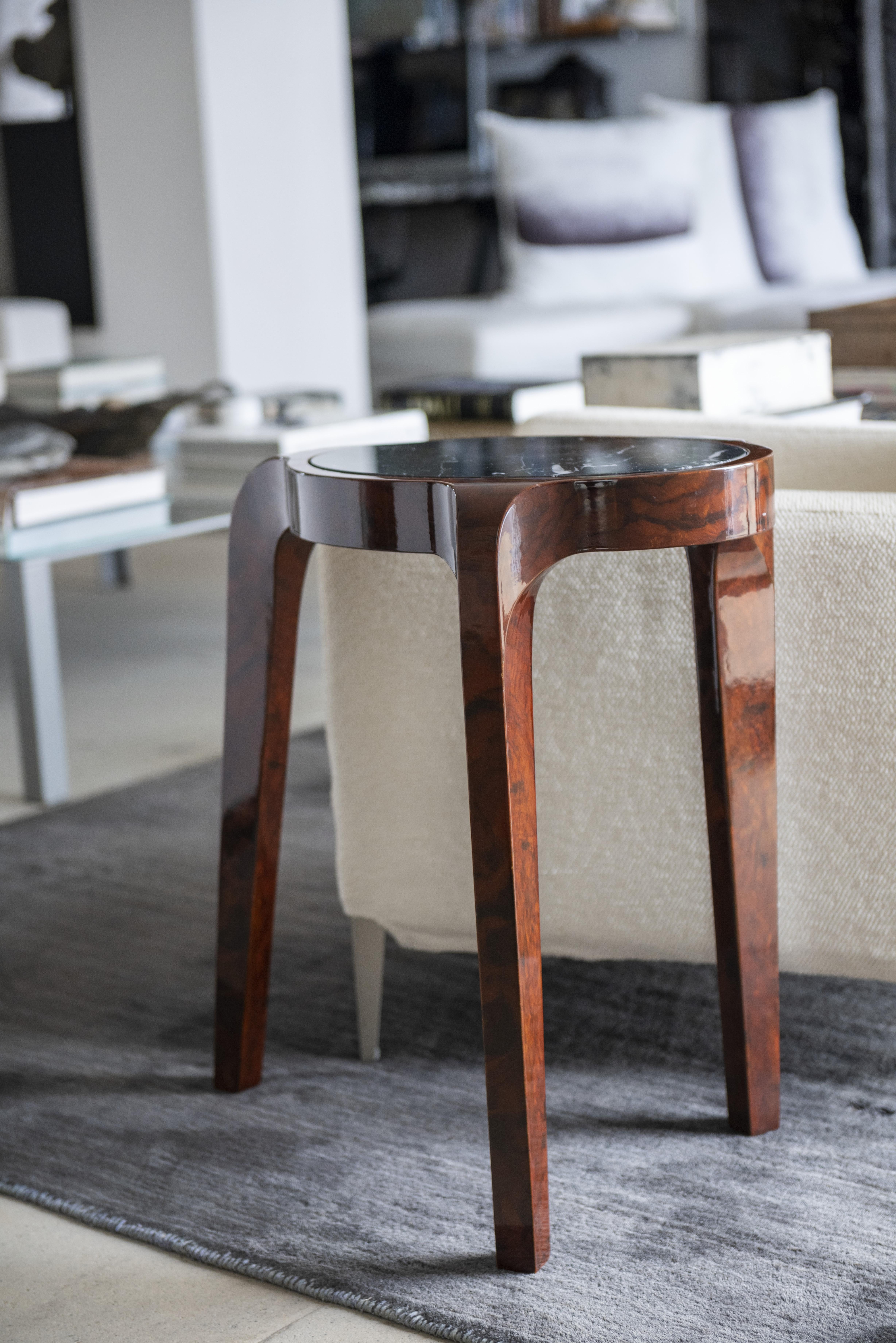 Contemporary Sol Side Table with Solid Wood Frame and Polished Marble Top For Sale