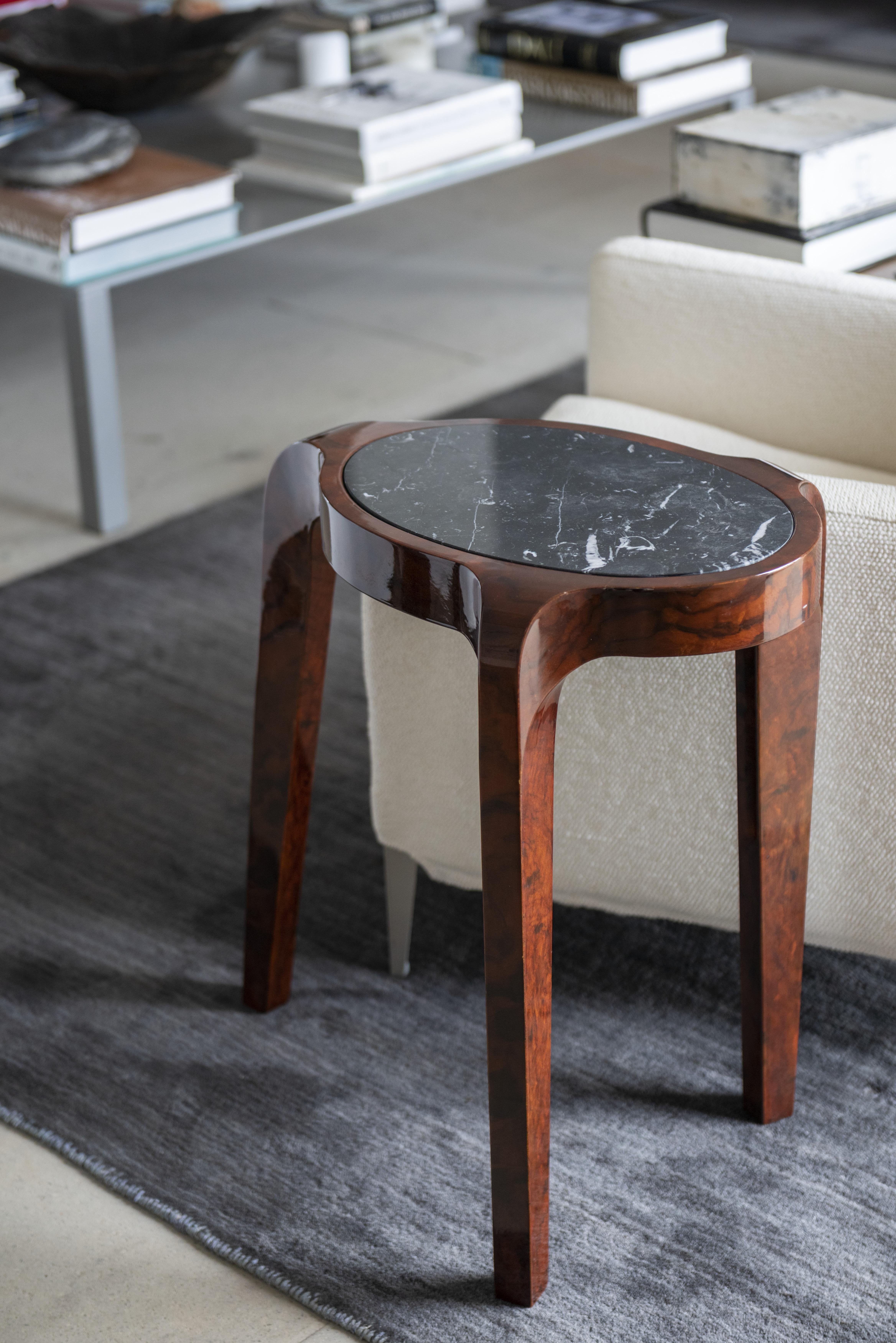 Sol Side Table with Solid Wood Frame and Polished Marble Top For Sale 1