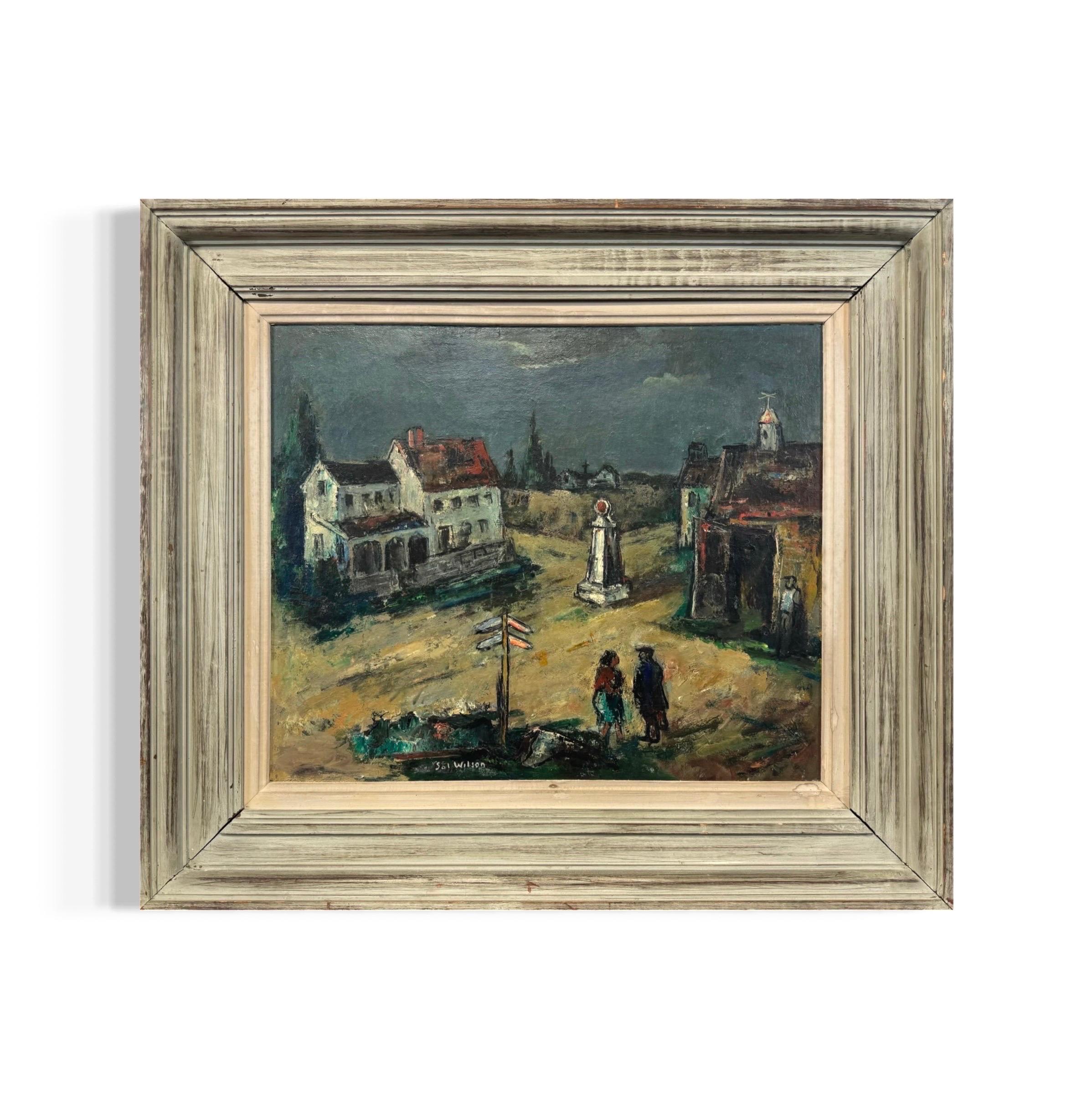 “Crossroads, c. 1940” WPA Polish-American Expressionist Modernist Oil Signed - Painting di Sol Wilson