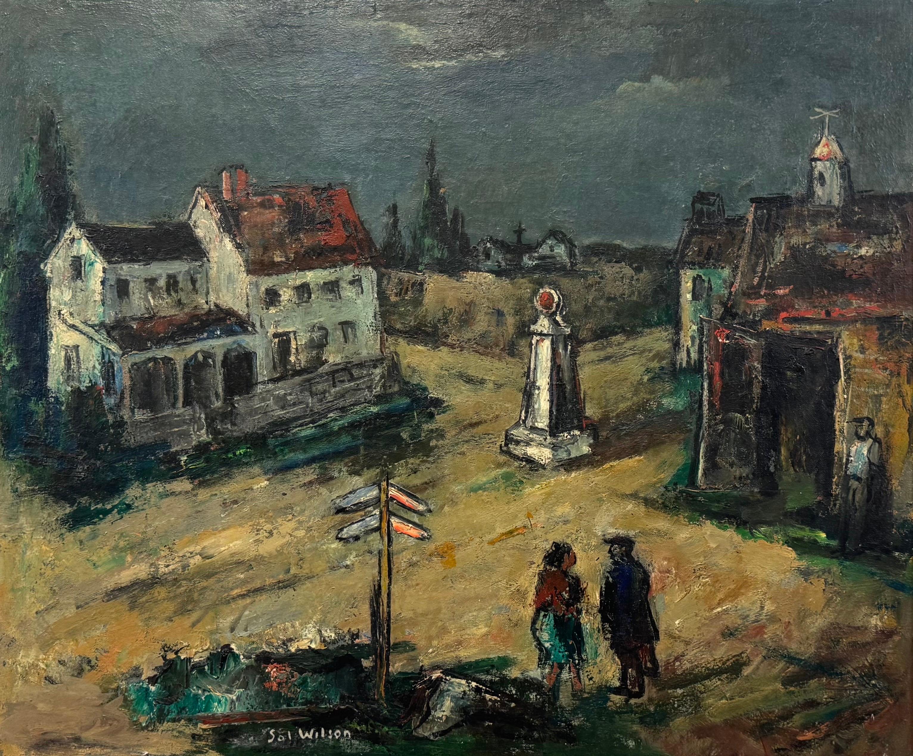 “Crossroads, c. 1940” WPA Polish-American Expressionist Modernist Oil Signed - Painting Espressionista di Sol Wilson