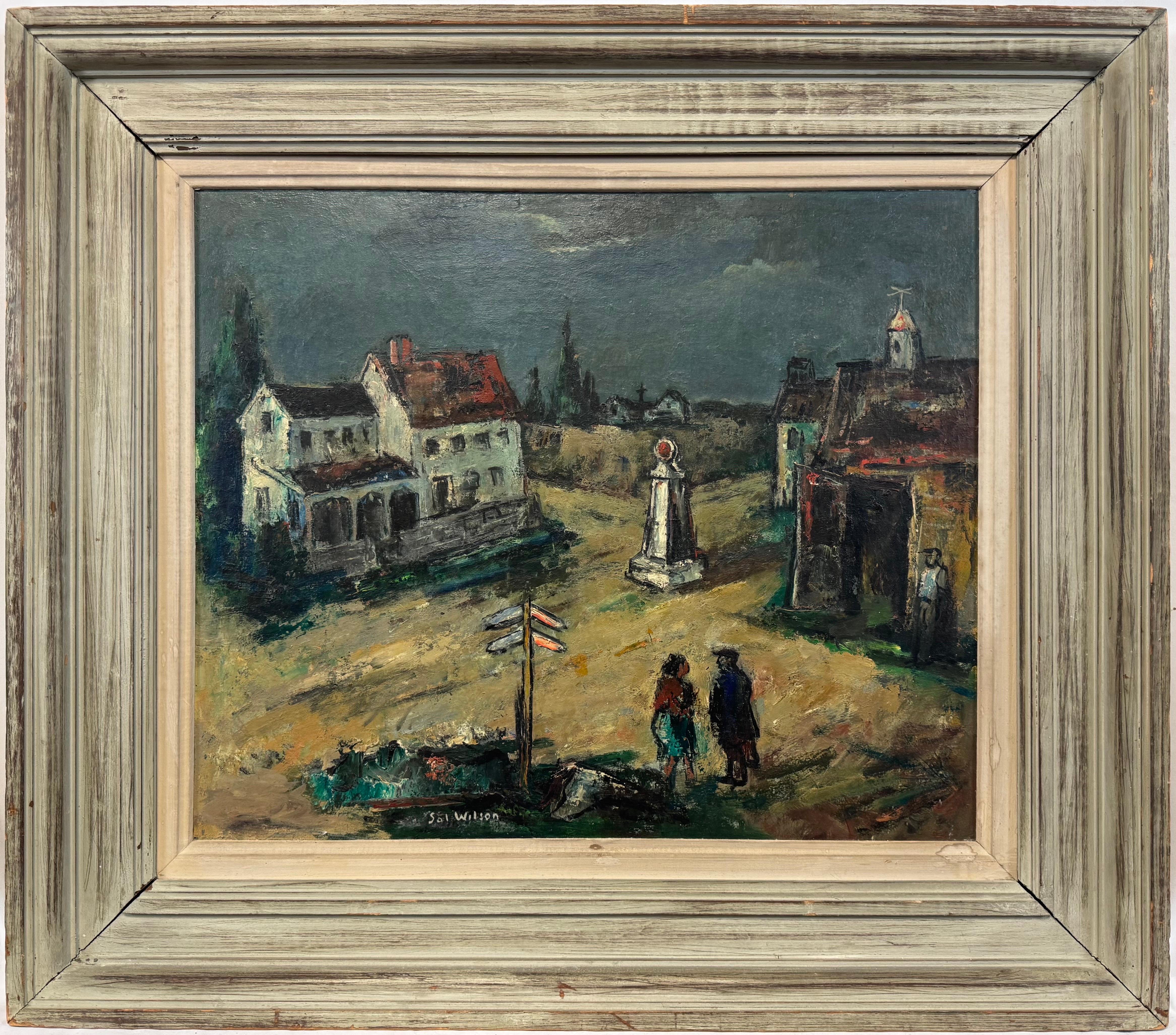 Landscape Painting di Sol Wilson - “Crossroads, c. 1940” WPA Polish-American Expressionist Modernist Oil Signed