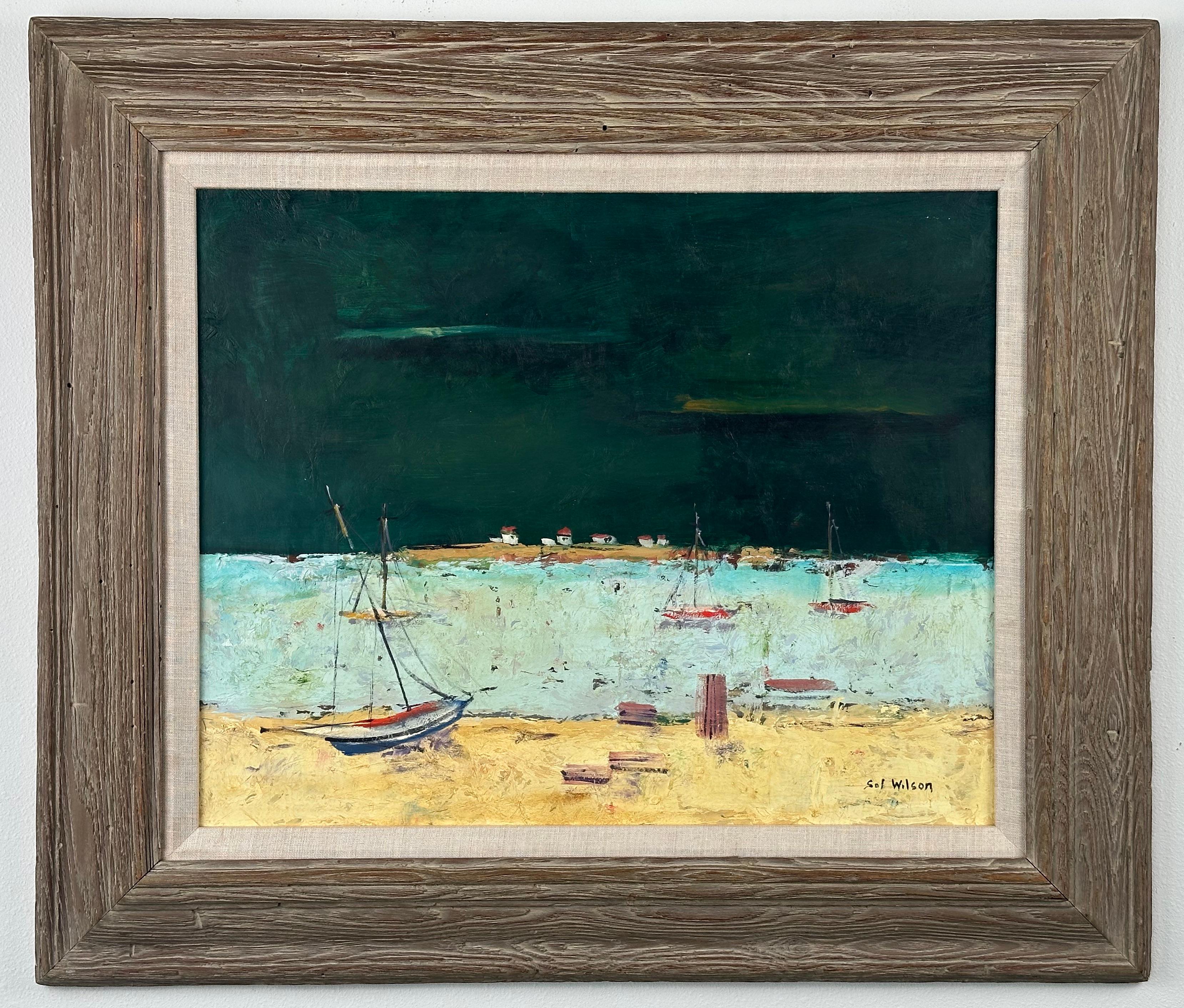 Paesaggio della spiaggia di Provincetown con le trappole per aragoste - Painting di Sol Wilson