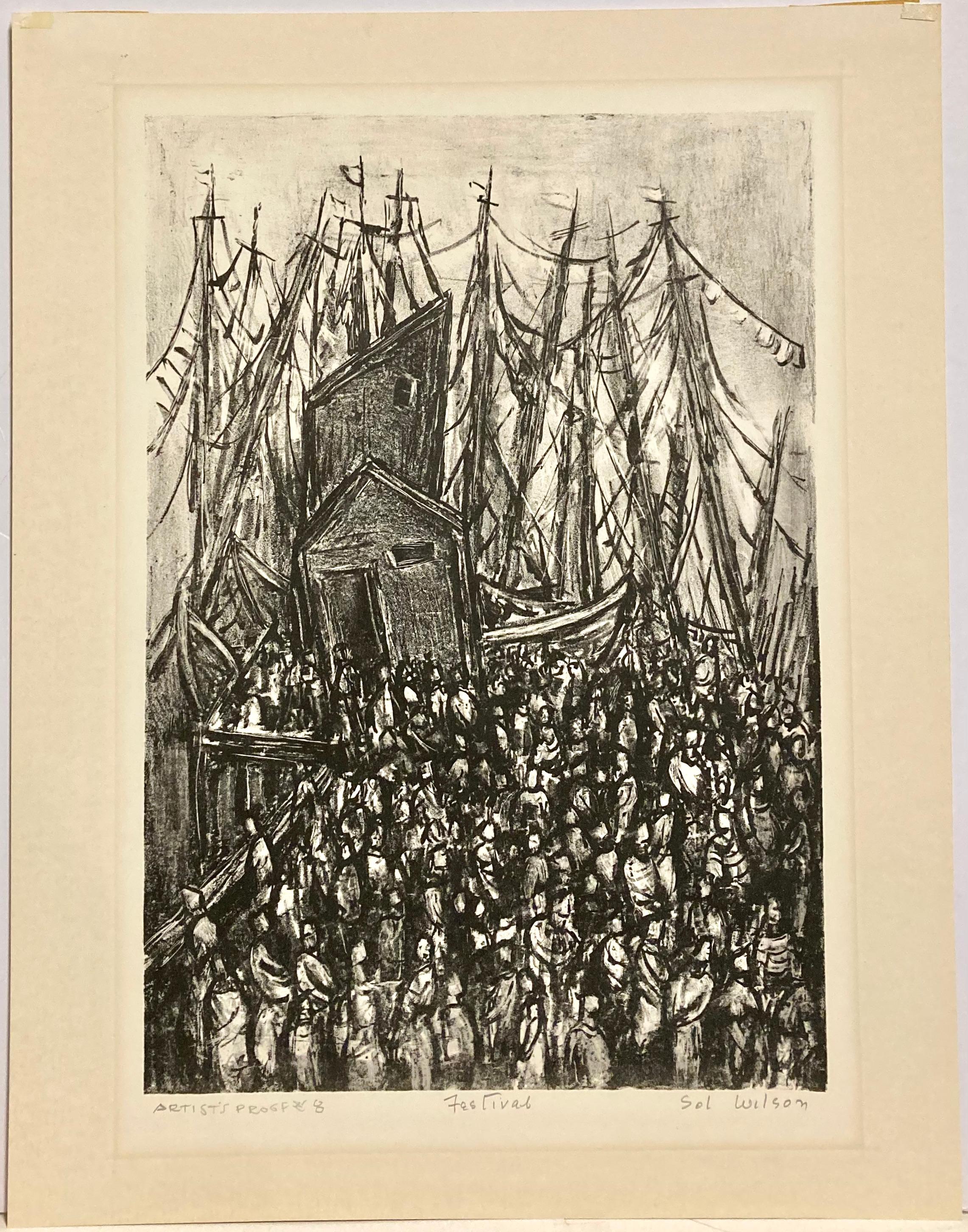 Wilson lived in New York City and spent summers in Provincetown, Cape Cod, Massachusetts. There the 'Blessing of the Fleet' was an important event of the season. The crowds, the boats, and the flags, all contribute to the celebratory nature of this
