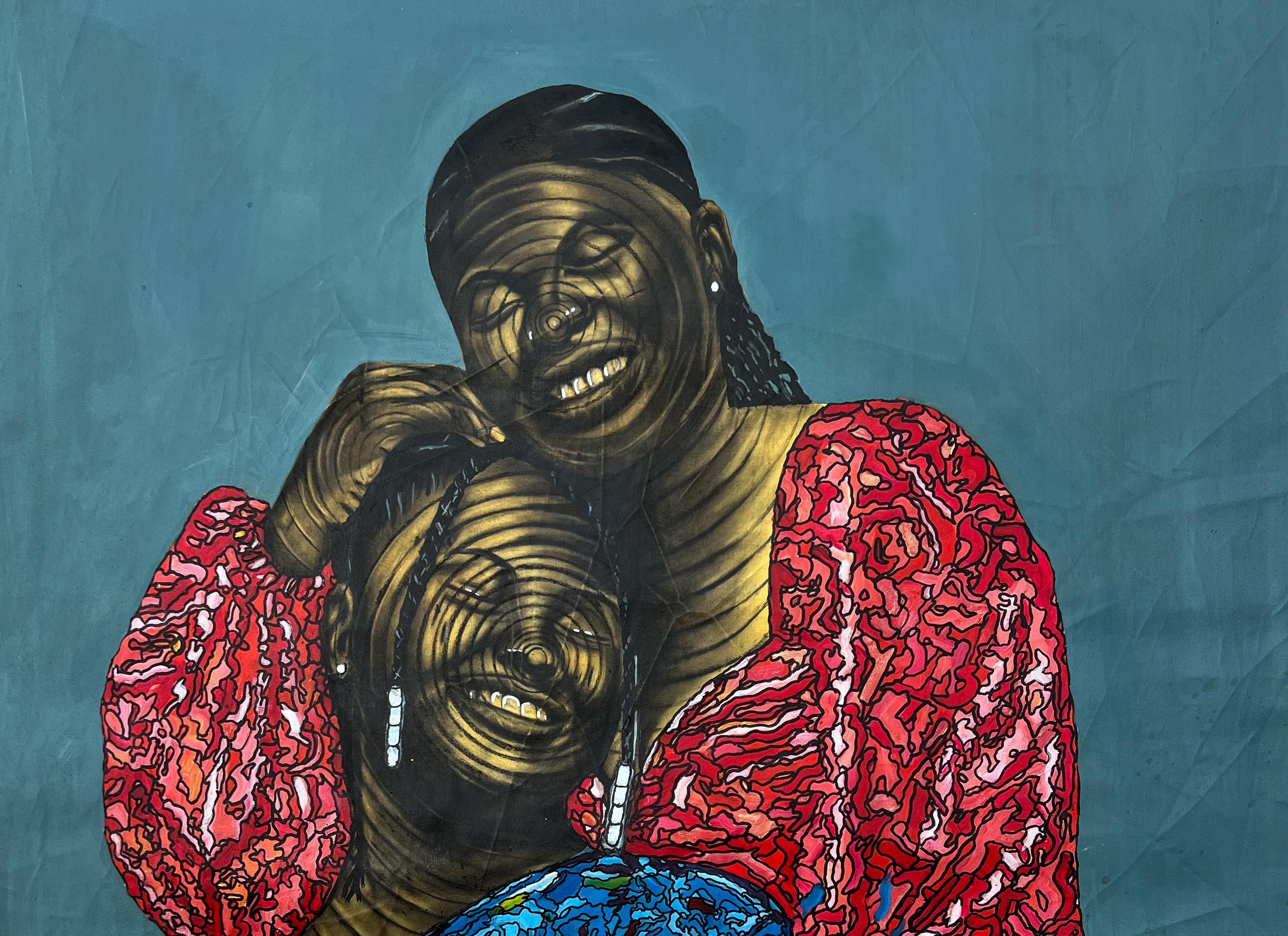 Hermanas en armonía -Siglo XXI Contemporáneo, Retrato figurativo, África Mujeres - Painting de Sola Ojo