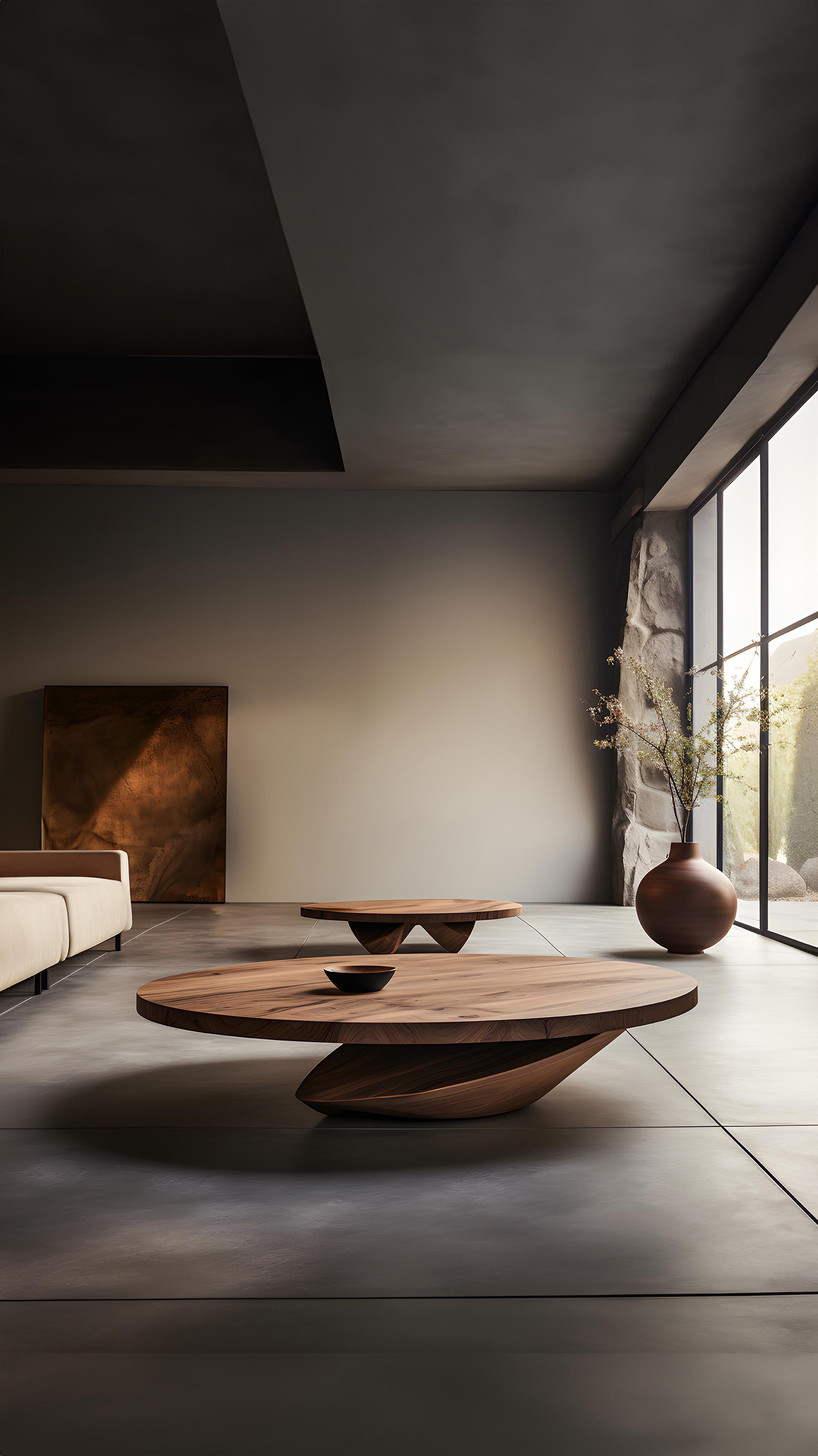 Contemporary Solace 44: Solid Walnut Round Coffee Table, Blend of Art & Utility For Sale