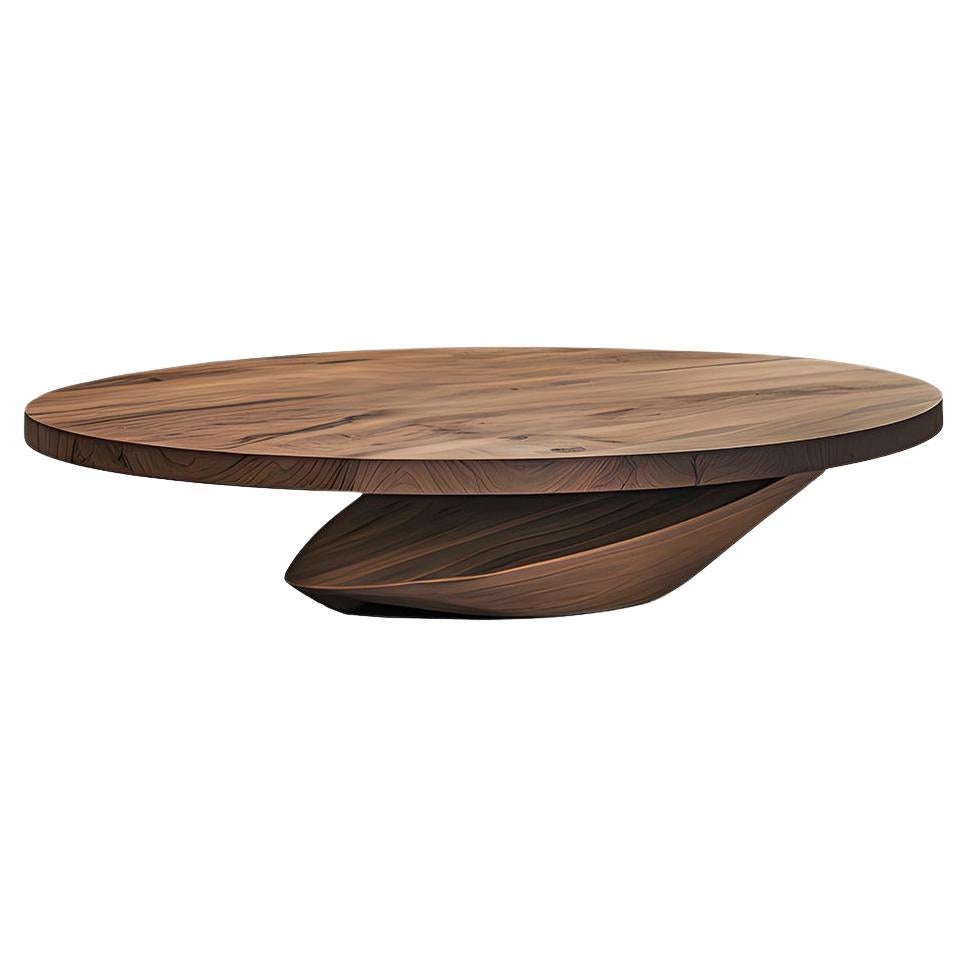 Solace 44: Solid Walnut Round Coffee Table, Blend of Art & Utility For Sale