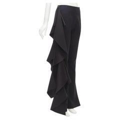 SOLACE black cascade ruffle draped flared trousers pants UK10 US6 M