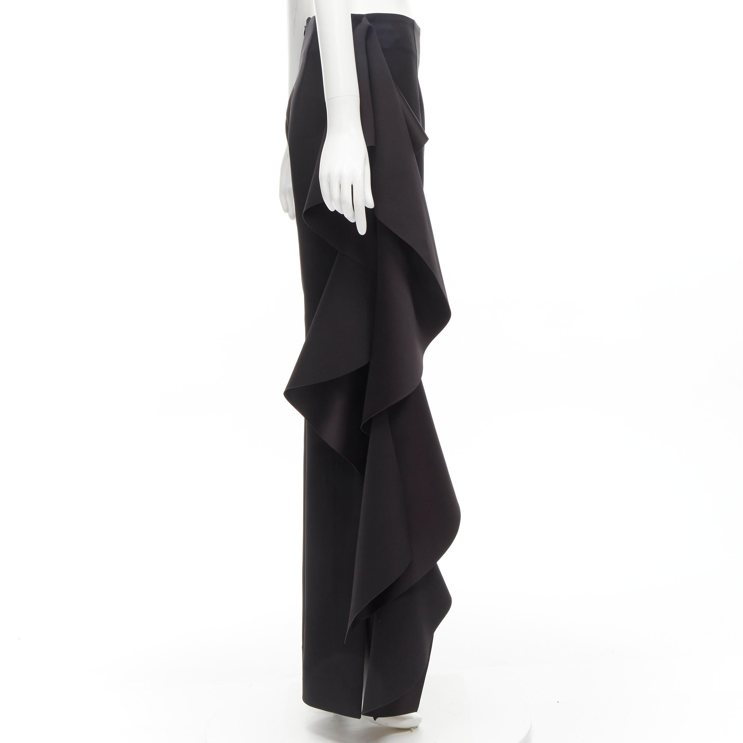 Black SOLACE black cascade ruffle draped flared trousers pants UK10 US6 M For Sale
