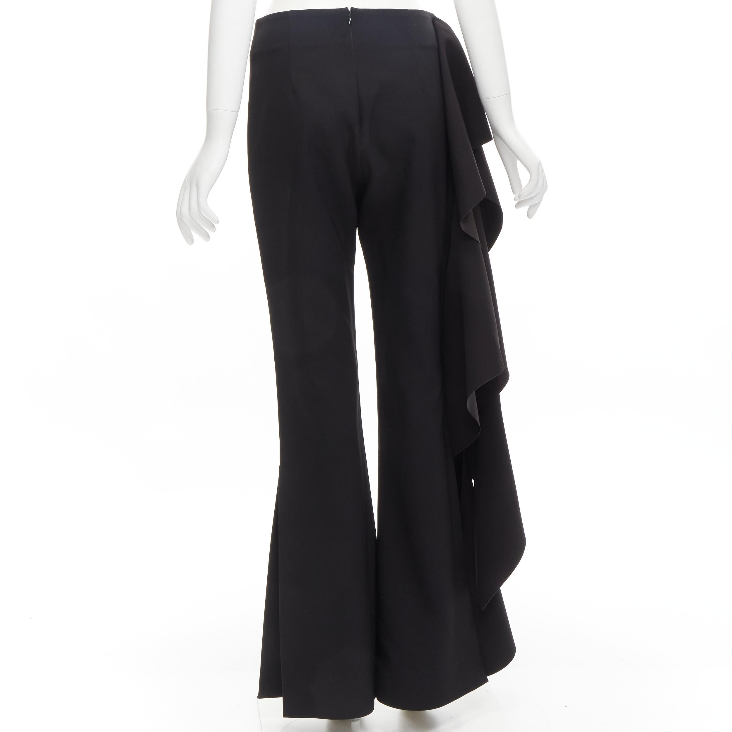 SOLACE black cascade ruffle draped flared trousers pants UK10 US6 M In Excellent Condition For Sale In Hong Kong, NT
