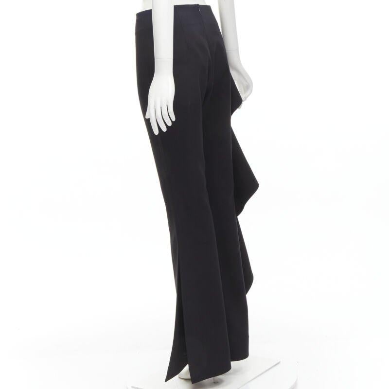 Women's SOLACE black cascade ruffle draped flared trousers pants UK10 US6 M For Sale