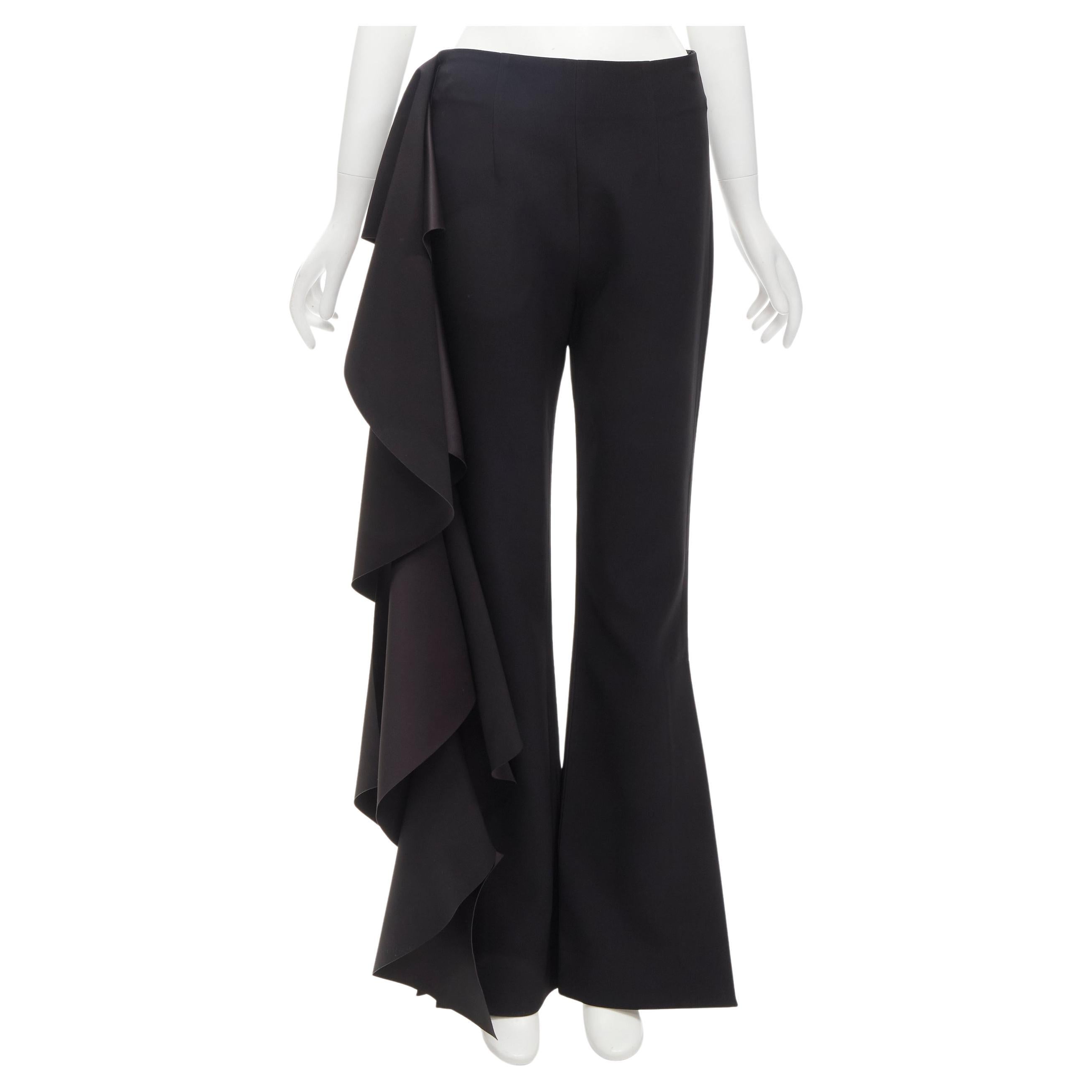 SOLACE black cascade ruffle draped flared trousers pants UK10 US6 M For Sale