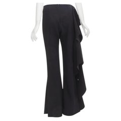 SOLACE black cascade ruffle draped flared trousers pants UK10 US6 M