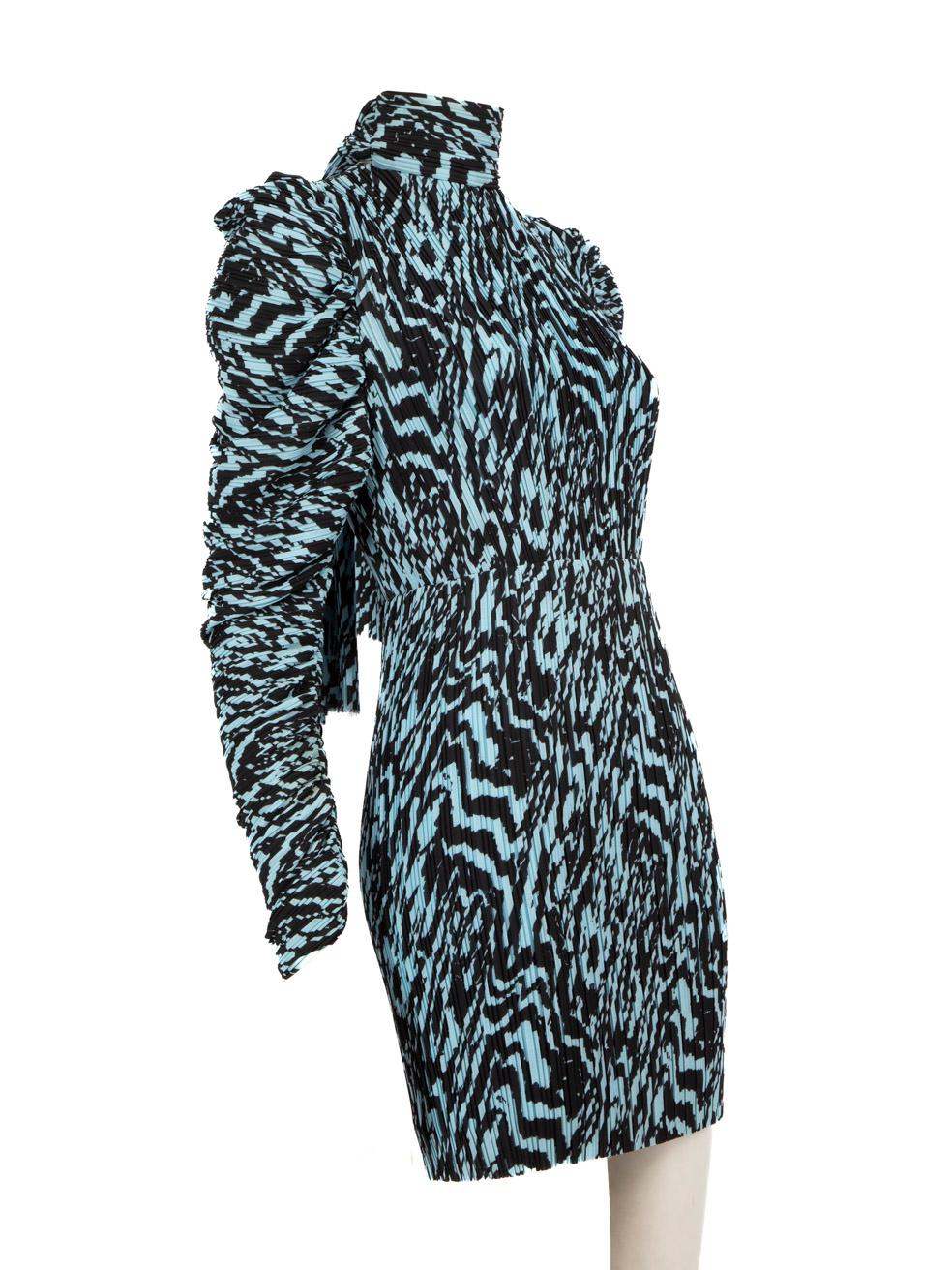 CONDITION is Very good. Minimal wear to dress is evident. Minor pull to threads on the ends of the neck tie and light discolouration mark on the lining, the left sleeve cuff and on the left side below the waist and on the right sleeve and the front