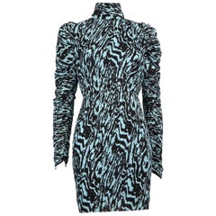 Solace London Black & Blue Abstract Pleated Dress Size XXS