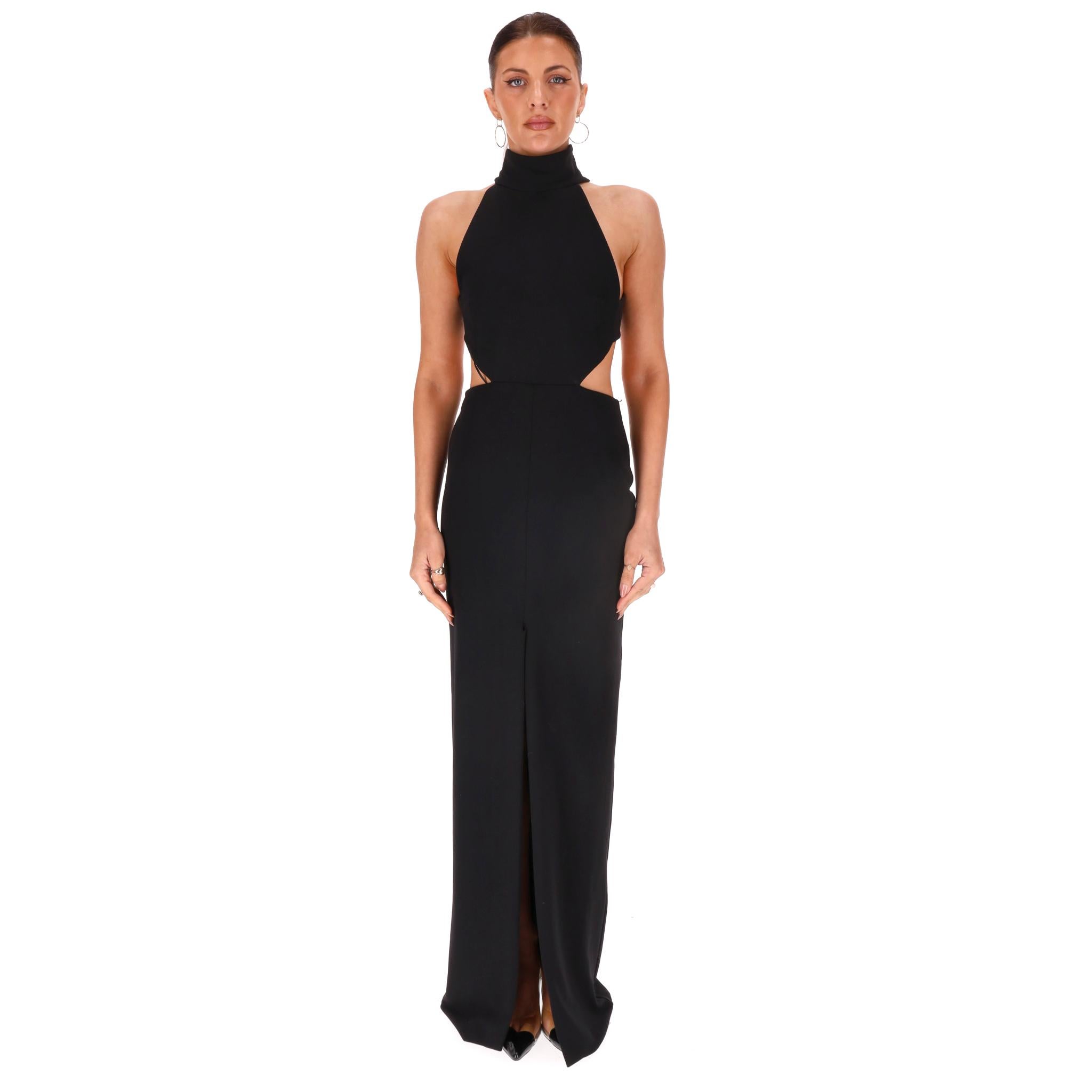  Solace London Robe/robe dos nu à col ouvert

Robe 'Heloise' en crêpe noir avec col licou et bretelles croisées dans le dos.

Fente sur le devant et fermeture à glissière à l'arrière.

Rrp Approx. £320

Taille - 10UK

Condit - Bon (Quelques