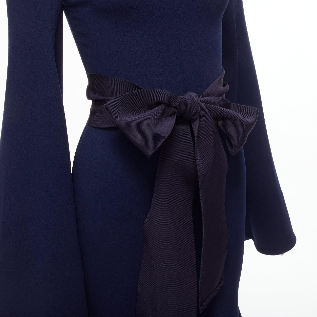 SOLACE LONDON Haso navy blue asymmetric stretch crepe bell sleeves belted dress UK4 XXS
Reference: BSHW/A00022
Brand: Solace London
Material: Polyester, Blend
Color: Navy
Pattern: Solid
Closure: Zip
Lining: Blue Fabric
Extra Details: Side zip. Hem