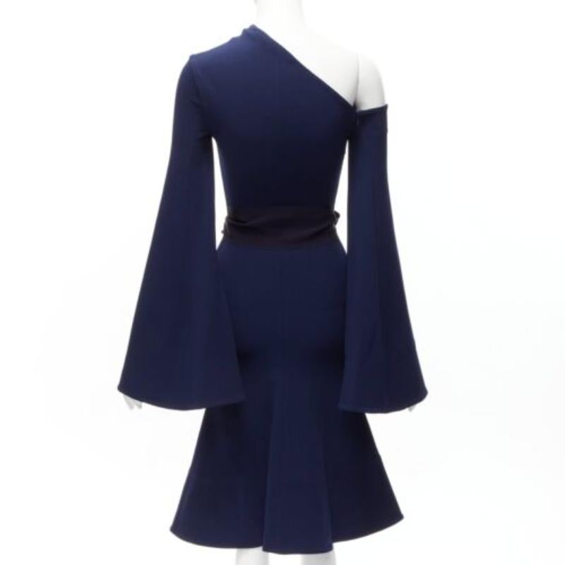 De las mujeres SOLACE LONDON Haso azul marino vestido asimétrico de crepé elástico con mangas de campana UK4 XXS en venta
