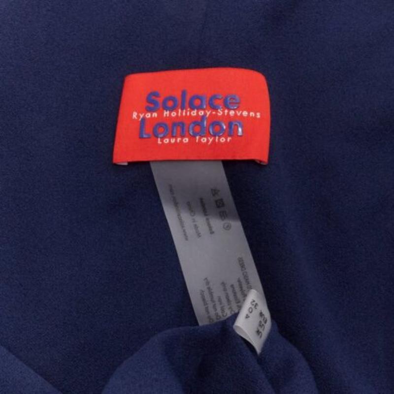 SOLACE LONDON Haso azul marino vestido asimétrico de crepé elástico con mangas de campana UK4 XXS en venta 3