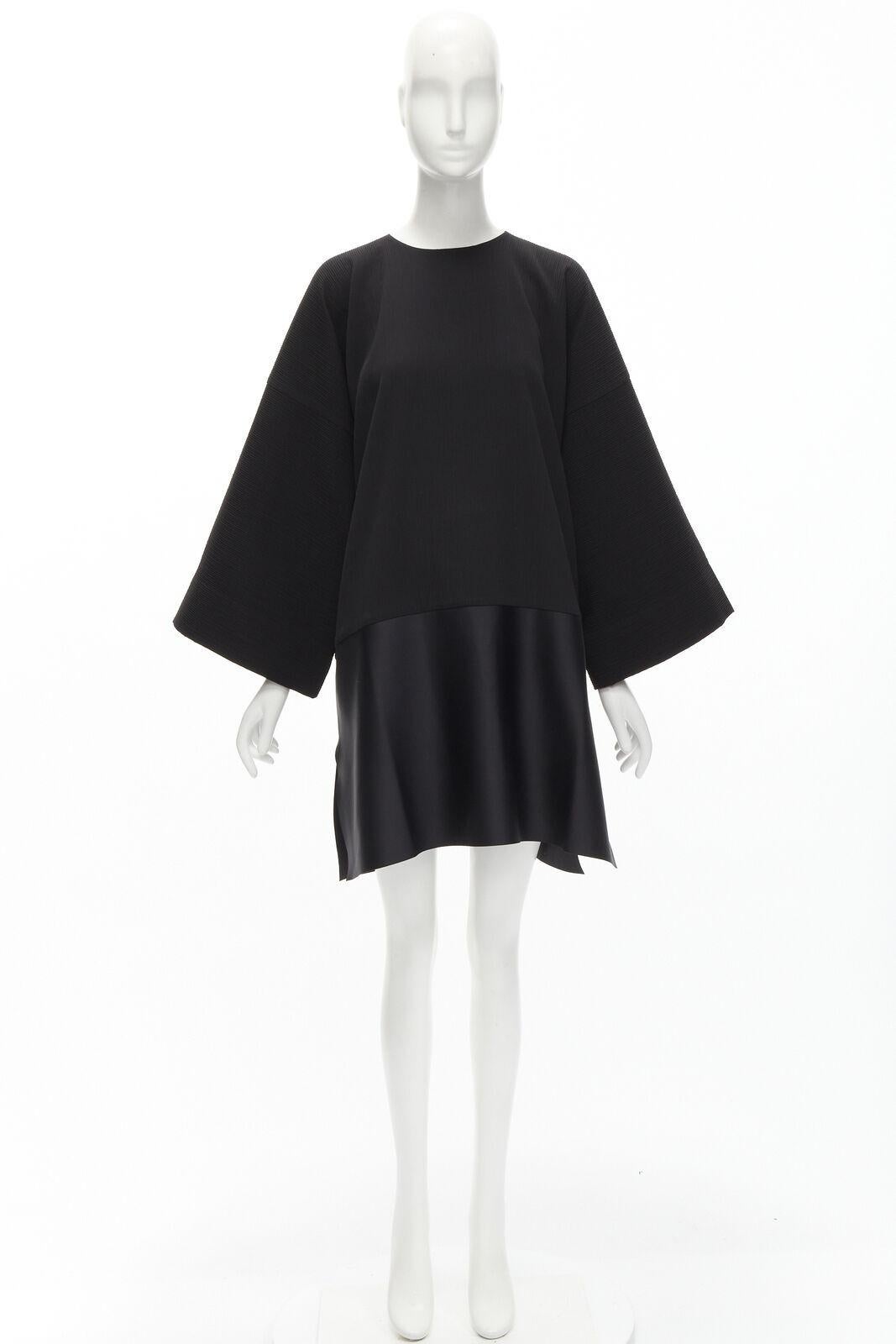 SOLACE LONDON Lulu black structural contrasting pleat satin hem boxy dress UK8 S For Sale 5